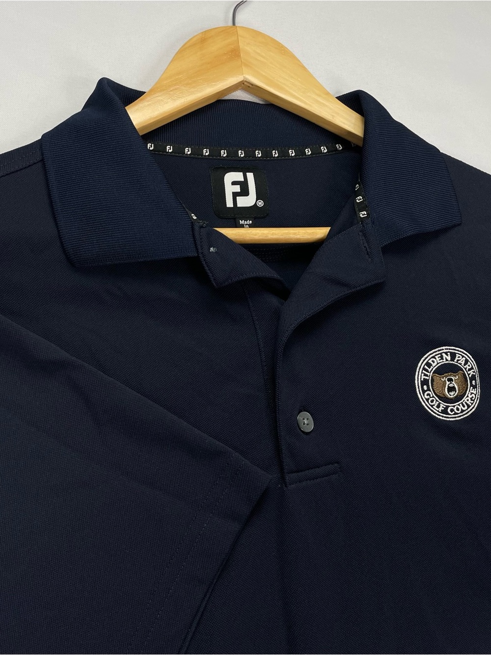 FootJoy FJ Golf Polo Shirt Mens M Navy Blue Tilden Park Golf Course Bear Logo